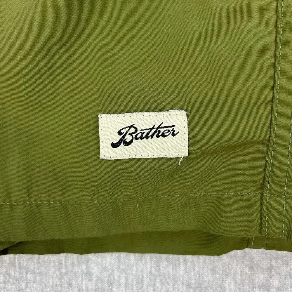 Bather Swim Trunks Mens Medium Olive Green Mesh-Lined 5" Inseam Elastic Waist - Picture 5 of 12